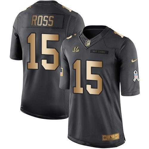 Nike Cincinnati Bengals #15 John Ross Black Men's Stitched NFL Limited Gold Salute To Service Jersey
