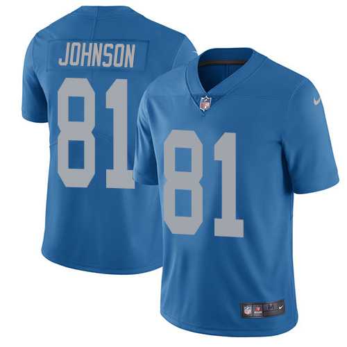 Nike Detroit Lions #81 Calvin Johnson Blue Throwback Men's Stitched NFL Limited Jersey