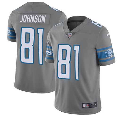 Nike Detroit Lions #81 Calvin Johnson Gray Men's Stitched NFL Limited Rush Jersey