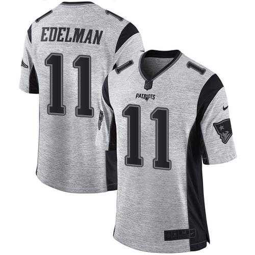 Nike New England Patriots #11 Julian Edelman Gray Men's Stitched NFL Limited Gridiron Gray II Jersey