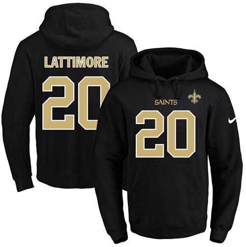 Nike New Orleans Saints #20 Marshon Lattimore Black Name & Number Pullover NFL Hoodie