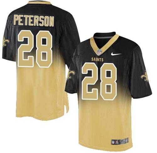 Nike New Orleans Saints #28 Adrian Peterson Black Gold Men's Stitched NFL Elite Fadeaway Fashion Jersey