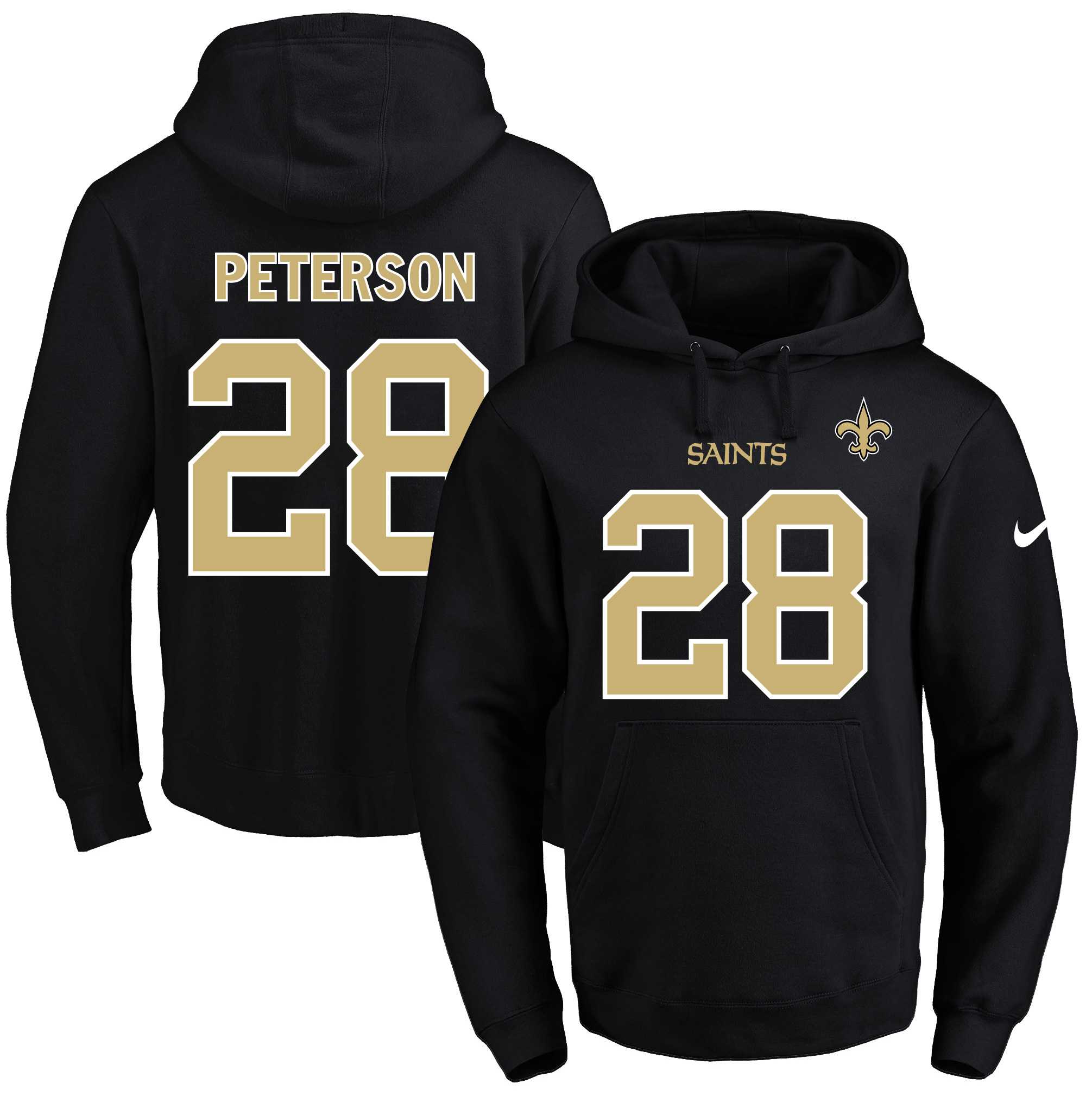 Nike New Orleans Saints #28 Adrian Peterson Black Name & Number Pullover NFL Hoodie