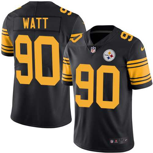 Nike Pittsburgh Steelers #90 T. J. Watt Black Men's Stitched NFL Limited Rush Jersey