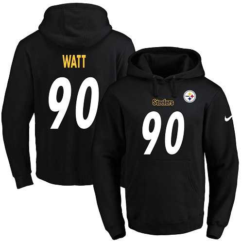 Nike Pittsburgh Steelers #90 T. J. Watt Black Name & Number Pullover NFL Hoodie