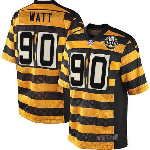 Nike Pittsburgh Steelers #90 T. J. Watt Yellow Black Alternate Men's Stitched NFL 80TH Throwback Elite Jersey