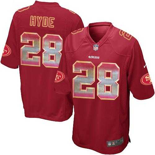 Nike San Francisco 49ers #28 Carlos Hyde Red Team Color Men's Stitched NFL Limited Strobe Jersey