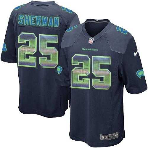 Nike Seattle Seahawks #25 Richard Sherman Steel Blue Team Color Men's Stitched NFL Limited Strobe Jersey