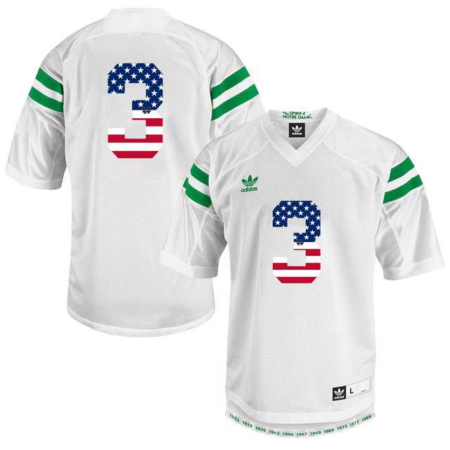 Norte Dame Fighting Irish #3 Shamrock Series White Adidas USA Flag College Football Jersey
