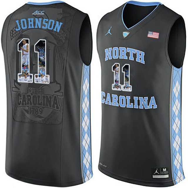 North Carolina Tar Heels #11 Brice Johnson Black With Portrait Print College Basketball Jersey