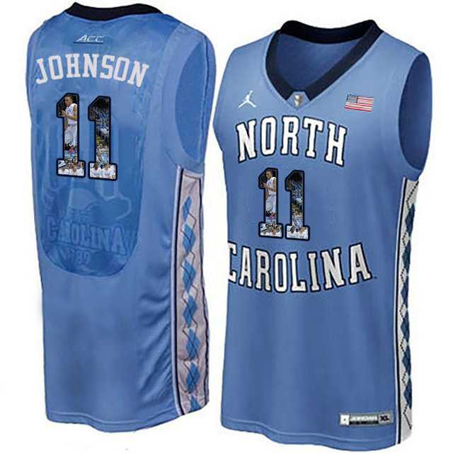 North Carolina Tar Heels #11 Brice Johnson Blue With Portrait Print College Basketball Jersey