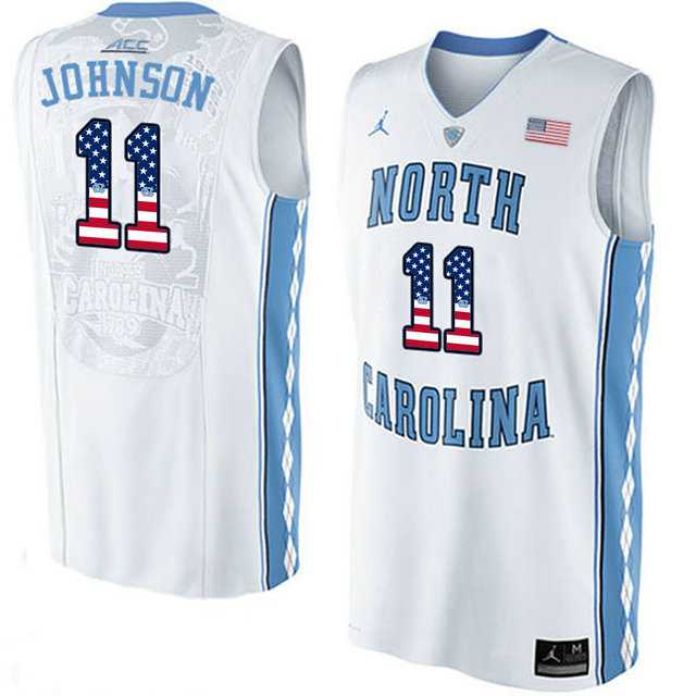 North Carolina Tar Heels #11 Brice Johnson White USA Flag College Basketball Jersey