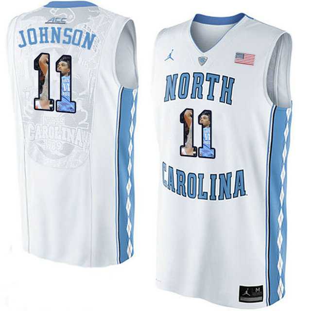North Carolina Tar Heels #11 Brice Johnson White With Portrait Print College Basketball Jersey