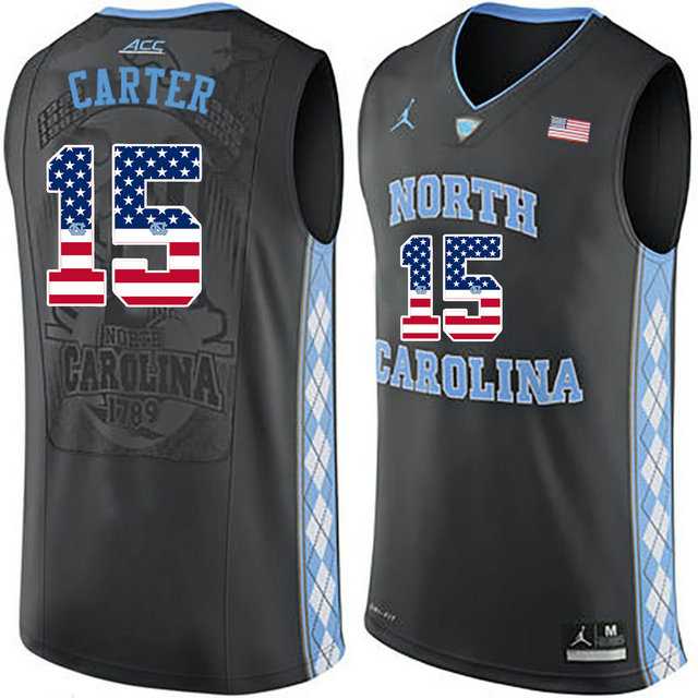 North Carolina Tar Heels #15 Vince Carter Black USA Flag College Basketball Jersey