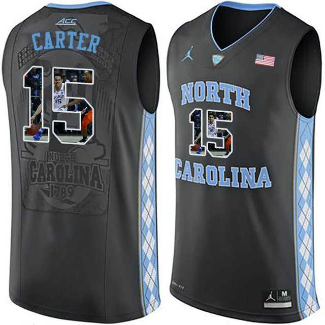 North Carolina Tar Heels #15 Vince Carter Black With Portrait Print College Basketball Jersey