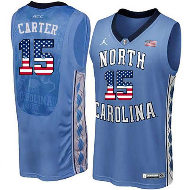 North Carolina Tar Heels #15 Vince Carter Blue USA Flag College Basketball Jersey