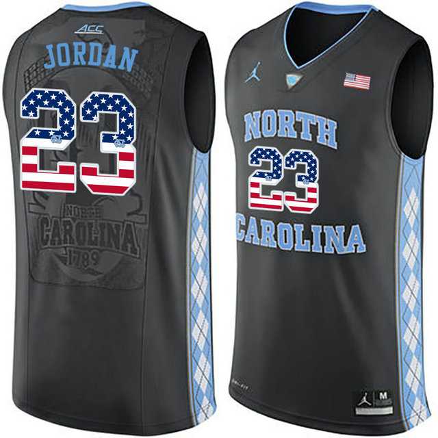 North Carolina Tar Heels #23 Michael Jordan Black USA Flag College Basketball Jersey