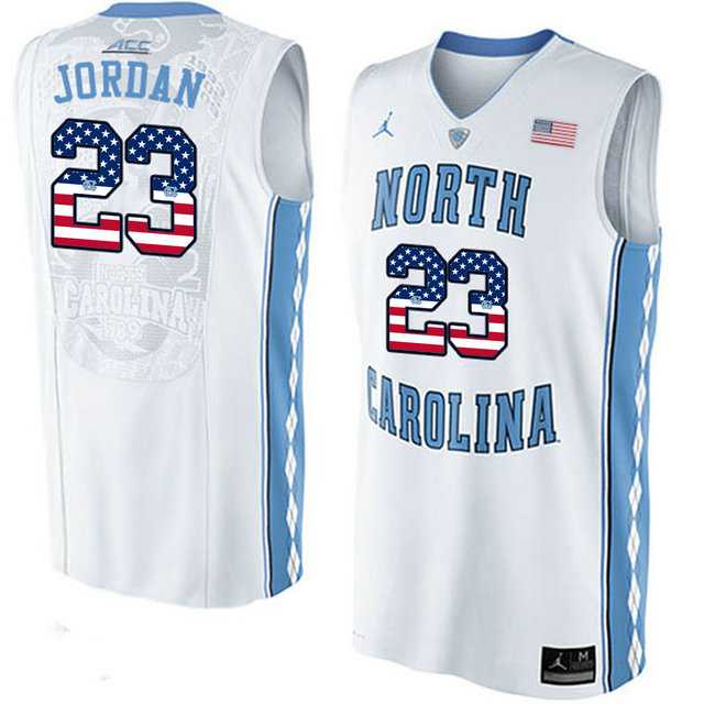 North Carolina Tar Heels #23 Michael Jordan White USA Flag College Basketball Jersey