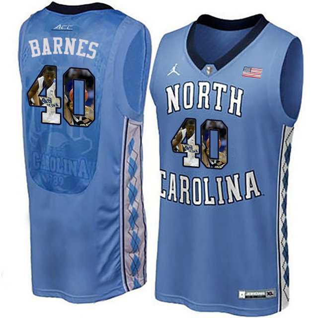 North Carolina Tar Heels #40 Harrison Barnes Blue With Portrait Print College Basketball Jersey2
