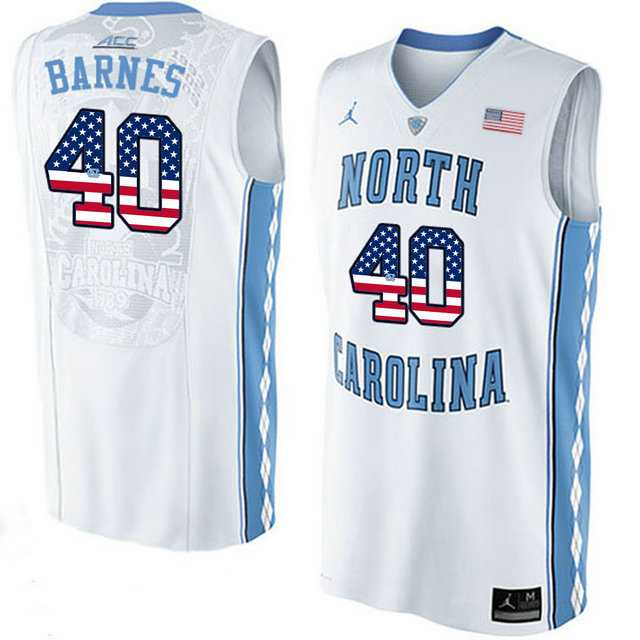 North Carolina Tar Heels #40 Harrison Barnes White USA Flag College Basketball Jersey