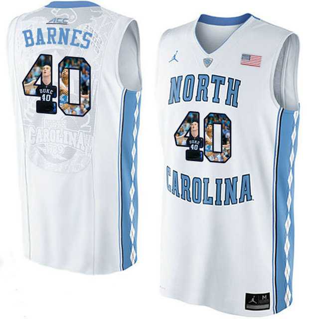 North Carolina Tar Heels #40 Harrison Barnes White With Portrait Print College Basketball Jersey
