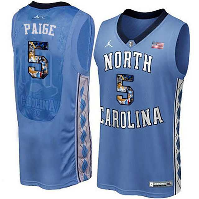 North Carolina Tar Heels #5 Marcus Paige Blue With Portrait Print College Basketball Jersey
