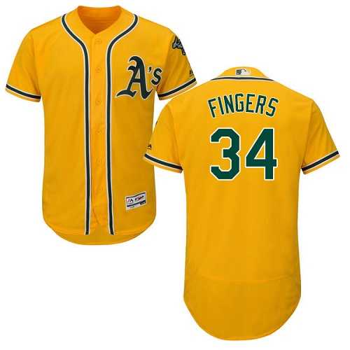 Oakland Athletics #34 Rollie Fingers Gold Flexbase Authentic Collection Stitched MLB Jersey