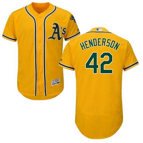 Oakland Athletics #42 Dave Henderson Gold Flexbase Authentic Collection Stitched MLB Jersey