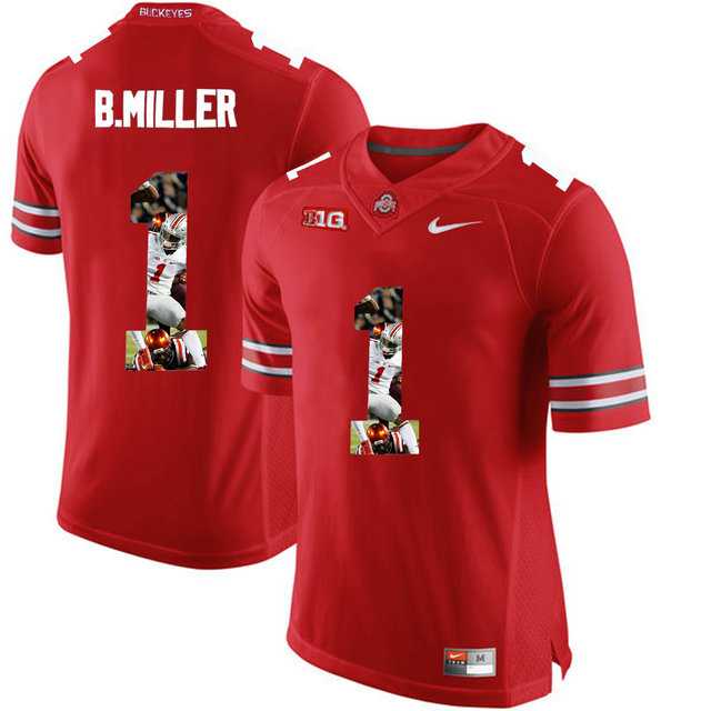 Ohio State Buckeyes #1 Braxton Miller Red With Portrait Print College Football Jersey