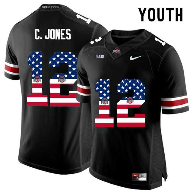 Ohio State Buckeyes #12 C.Jones Black USA Flag Youth College Football Limited Jersey