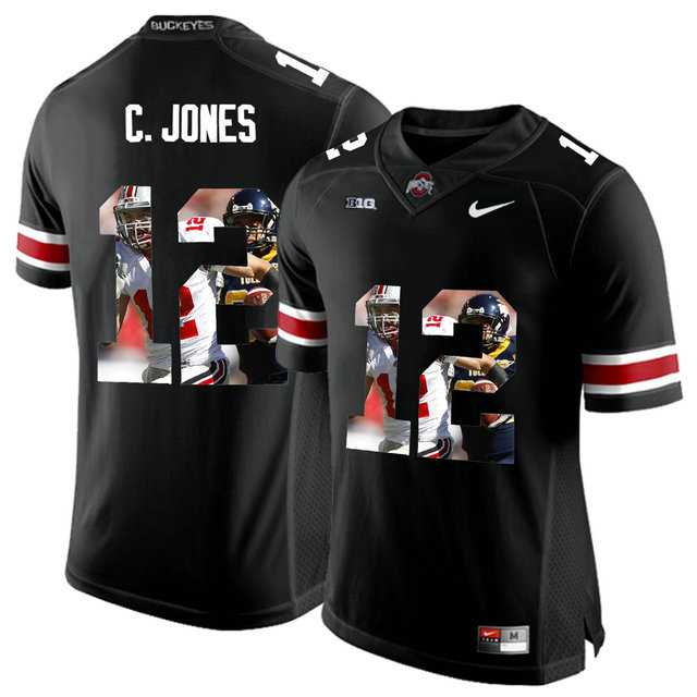 Ohio State Buckeyes #12 C.Jones Black With Portrait Print College Football Jersey2