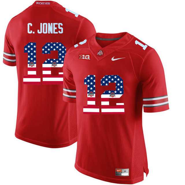 Ohio State Buckeyes #12 C.Jones Red USA Flag College Football Limited Jersey