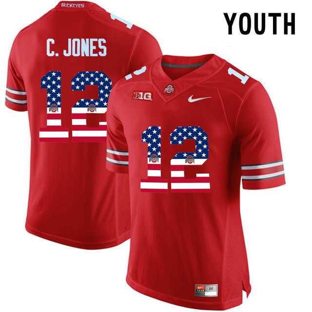 Ohio State Buckeyes #12 C.Jones Red USA Flag Youth College Football Limited Jersey