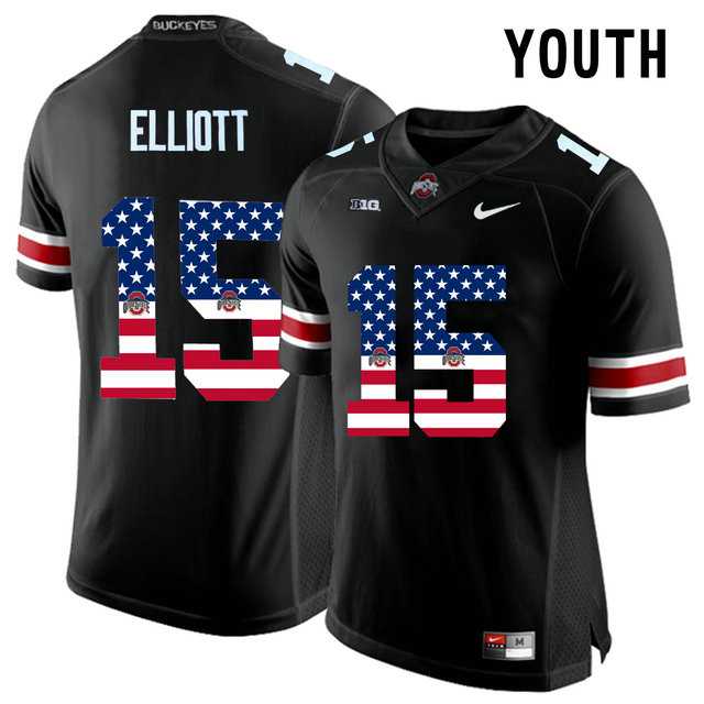 Ohio State Buckeyes #15 Ezekiel Elliott Black USA Flag Youth College Football Limited Jersey