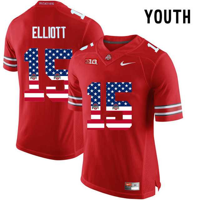 Ohio State Buckeyes #15 Ezekiel Elliott Red USA Flag Youth College Football Limited Jersey