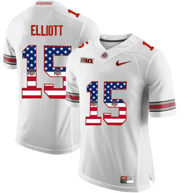 Ohio State Buckeyes #15 Ezekiel Elliott White USA Flag College Football Limited Jersey