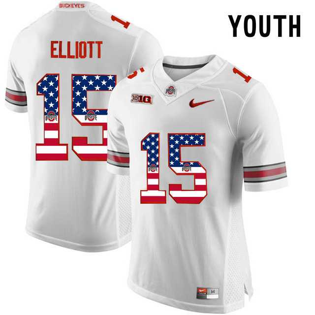 Ohio State Buckeyes #15 Ezekiel Elliott White USA Flag Youth College Football Limited Jersey