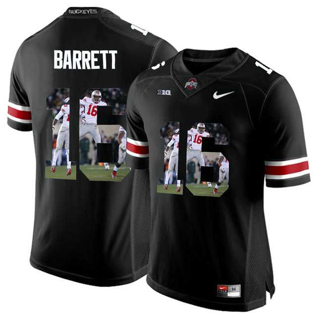 Ohio State Buckeyes #16 J.T. Barrett Black With Portrait Print College Football Jersey