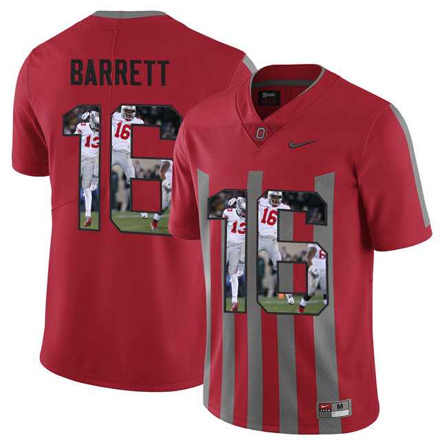 Ohio State Buckeyes #16 J.T. Barrett Red With Portrait Print College Football Jersey