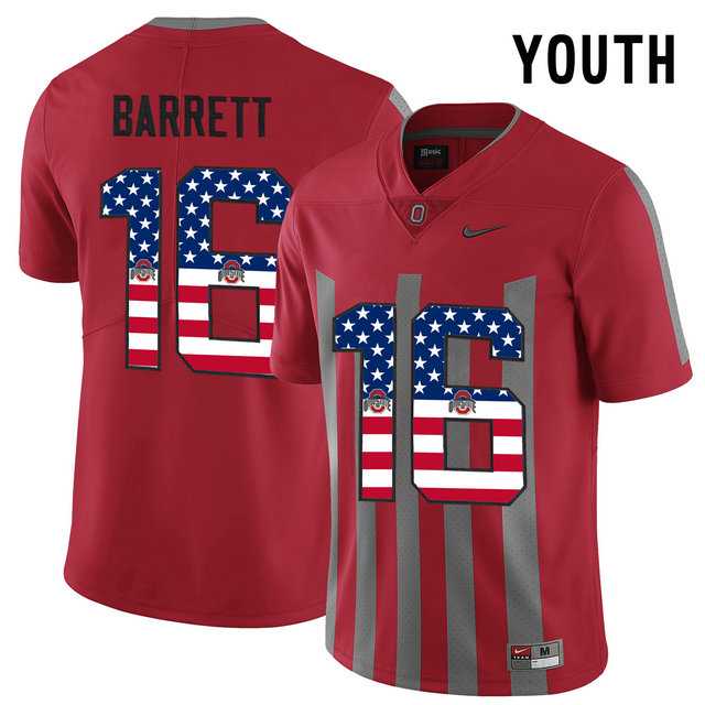 Ohio State Buckeyes #16 J.T Barrett Red USA Flag Alternate Youth College Football Elite Jersey