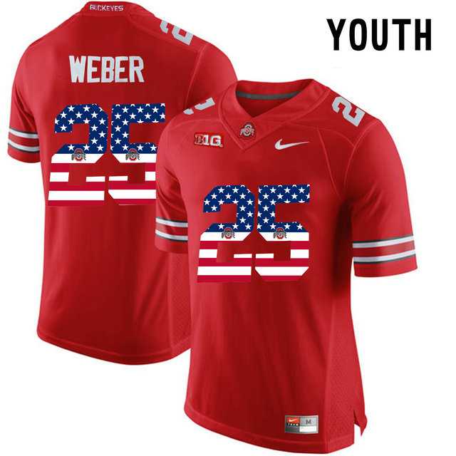 Ohio State Buckeyes #25 Mike Weber Red USA Flag College Youth Football Limited Jersey