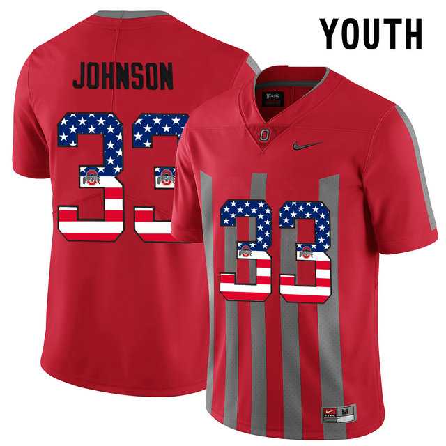 Ohio State Buckeyes #33 Pete Johnson Red USA Flag Alternate Youth College Football Elite Jersey
