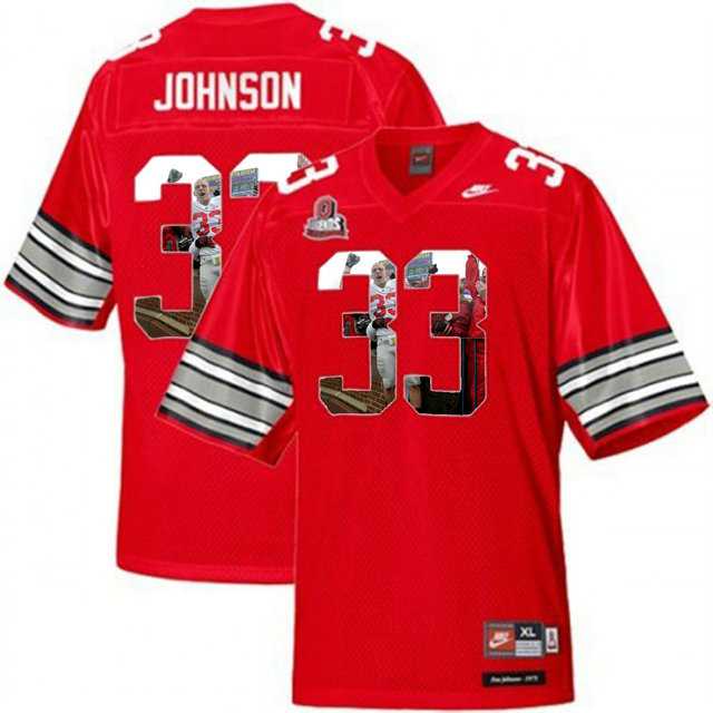 Ohio State Buckeyes #33 Pete Johnson Red With Portrait Print College Football Jersey3
