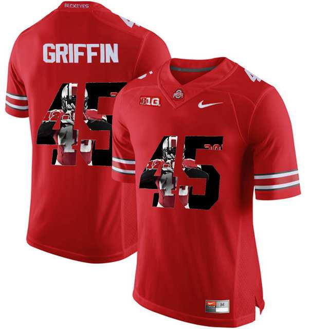Ohio State Buckeyes #45 Archie Griffin Red With Portrait Print College Football Jersey3