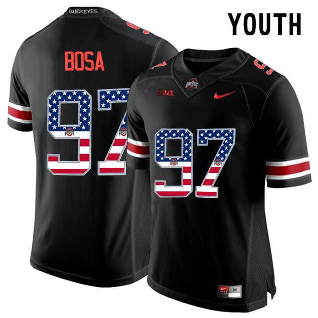 Ohio State Buckeyes #97 Nick Bosa Blackout USA Flag Youth College Football Limited Jersey