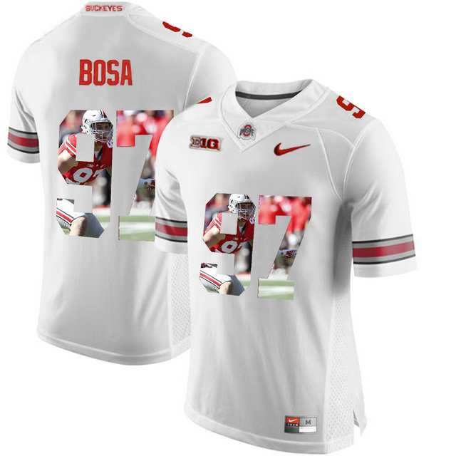 Ohio State Buckeyes #97 Nick Bosa White With Portrait Print College Football Jersey