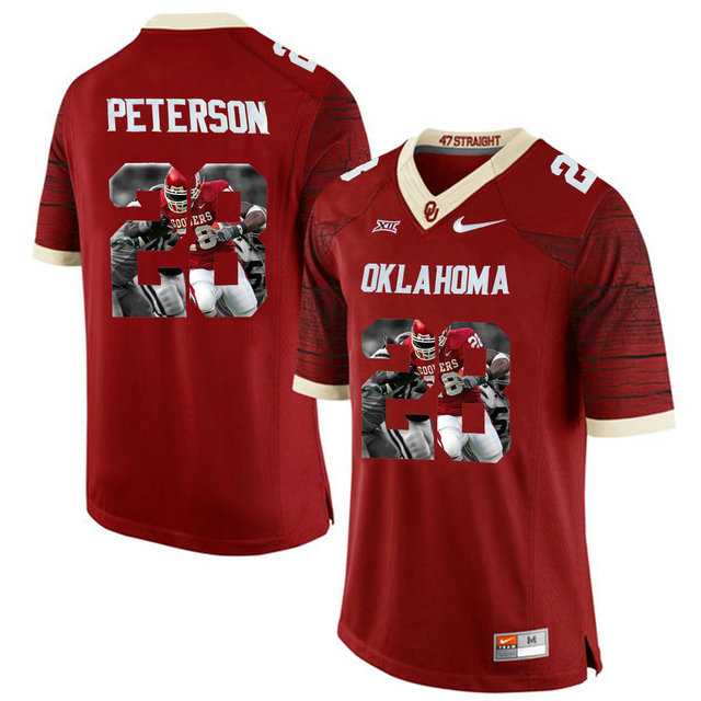 Oklahoma Sooners #28 Adrian Peterson Red With Portrait Print College Football Jersey