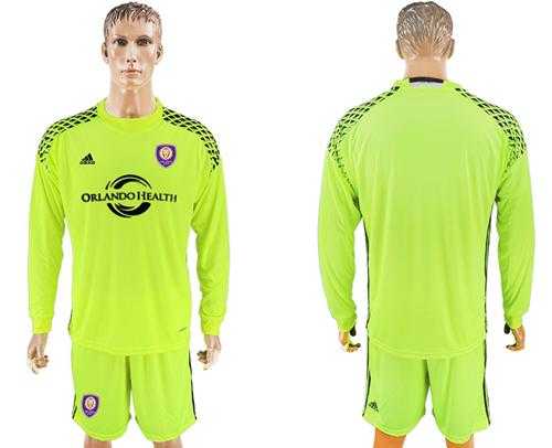 Orlando City SC Blank Shiny Green Long Sleeves Goalkeeper Soccer Club Jersey
