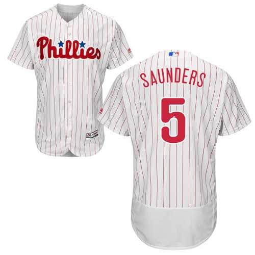 Philadelphia Phillies #5 Michael Saunders White(Red Strip) Flexbase Authentic Collection Stitched MLB Jersey