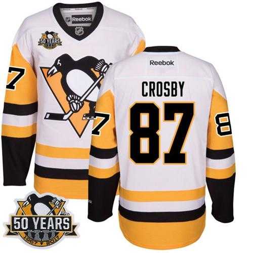 Pittsburgh Penguins #87 Sidney Crosby White Black CCM Throwback 50th Anniversary Stitched NHL Jersey